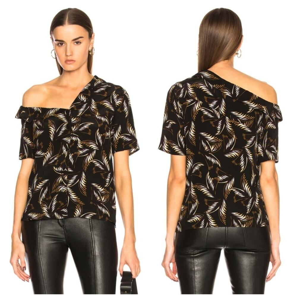 ALC Josefine Blouse 4 Feathered Cold Shoulder Button Front Statement